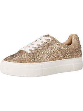 Women Light Gold Comfortable Rhinestone Low-Top Glam Stylish Design Sneakers